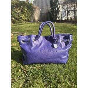 Furla Purple Blue Ostrich Leather Tote Bag with Tag